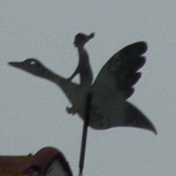 Nils Holgersson mit Gans Martin; Gans