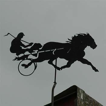 Trabendes Pferd mit Jockey und Sulky; Pferd