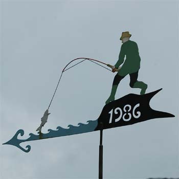 Angler mit Fisch an der Angel; Jahreszahl 1986
